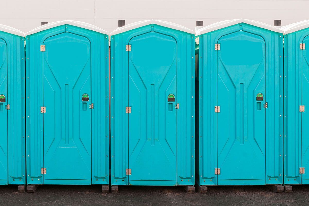 Industrial portable restroom units at a plant in Shawnee, Oklahoma