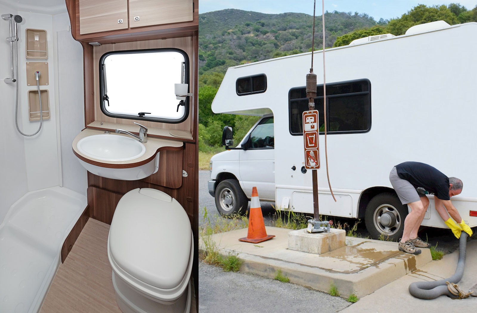 Portable RV/camper toilet and holding tank setup in Shawnee, Oklahoma